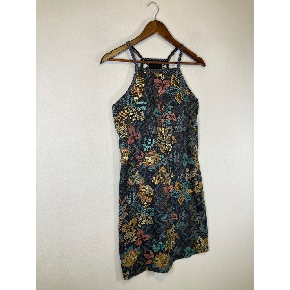 Boho Tropical‎ prAna Womens Small Black Floral Strappy Back Halter Mini Dress - Picture 9 of 9